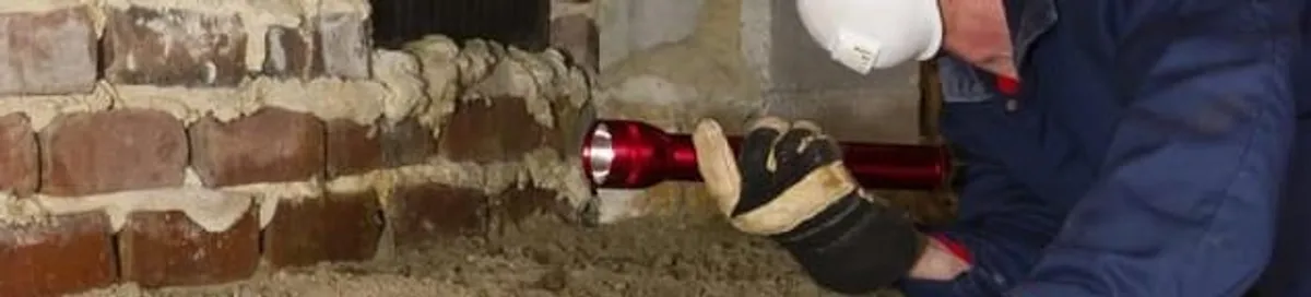 Pest control technician inspecting a crawl space for ant activity and entry points in Irvine, CA