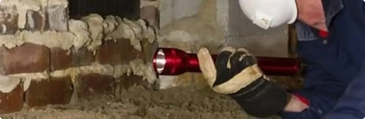 Pest control technician inspecting a crawl space for ant activity in Silverado, CA